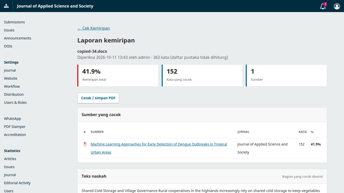 Local Similarity Check – OJS Plugin