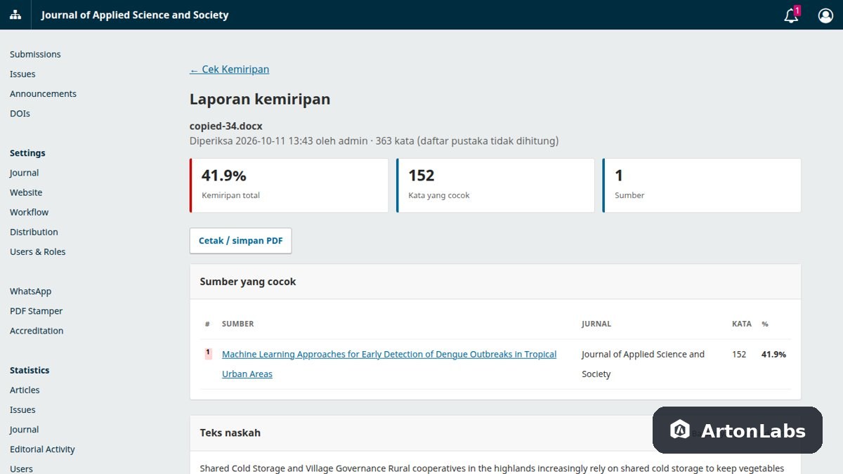 Local Similarity Check - OJS Plugin