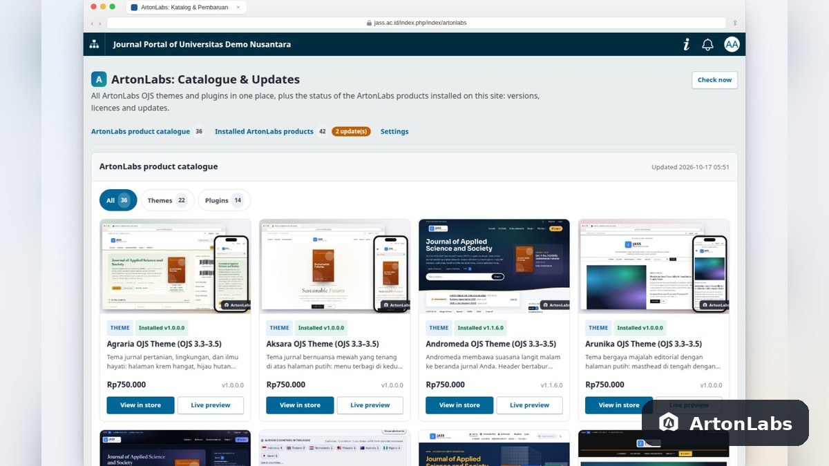 ArtonLabs: Catalogue & Updates – OJS Plugin