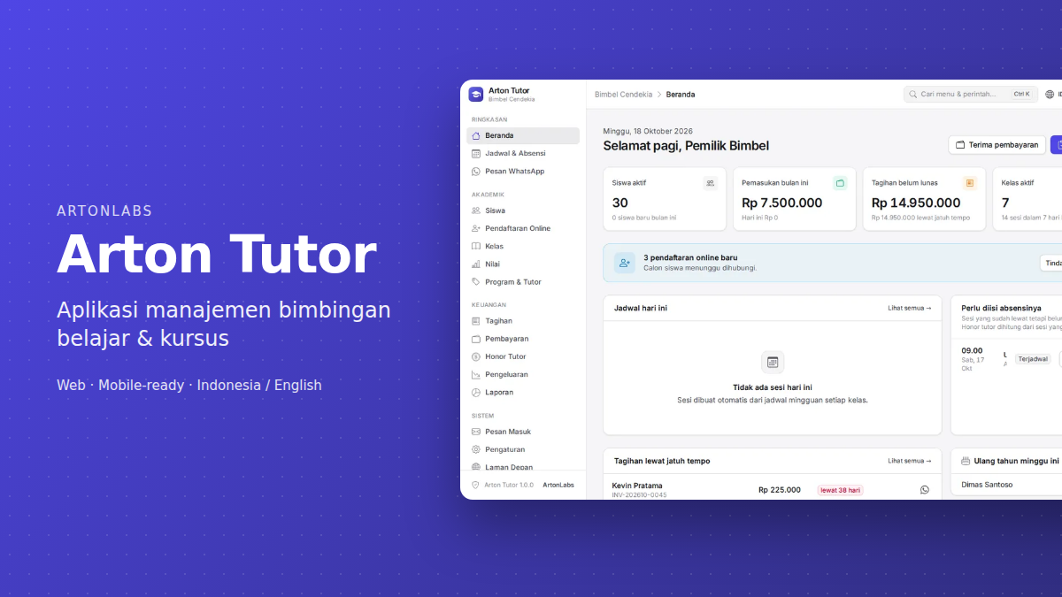 Aplikasi Arton Tutor: Manajemen Bimbingan Belajar & Kursus