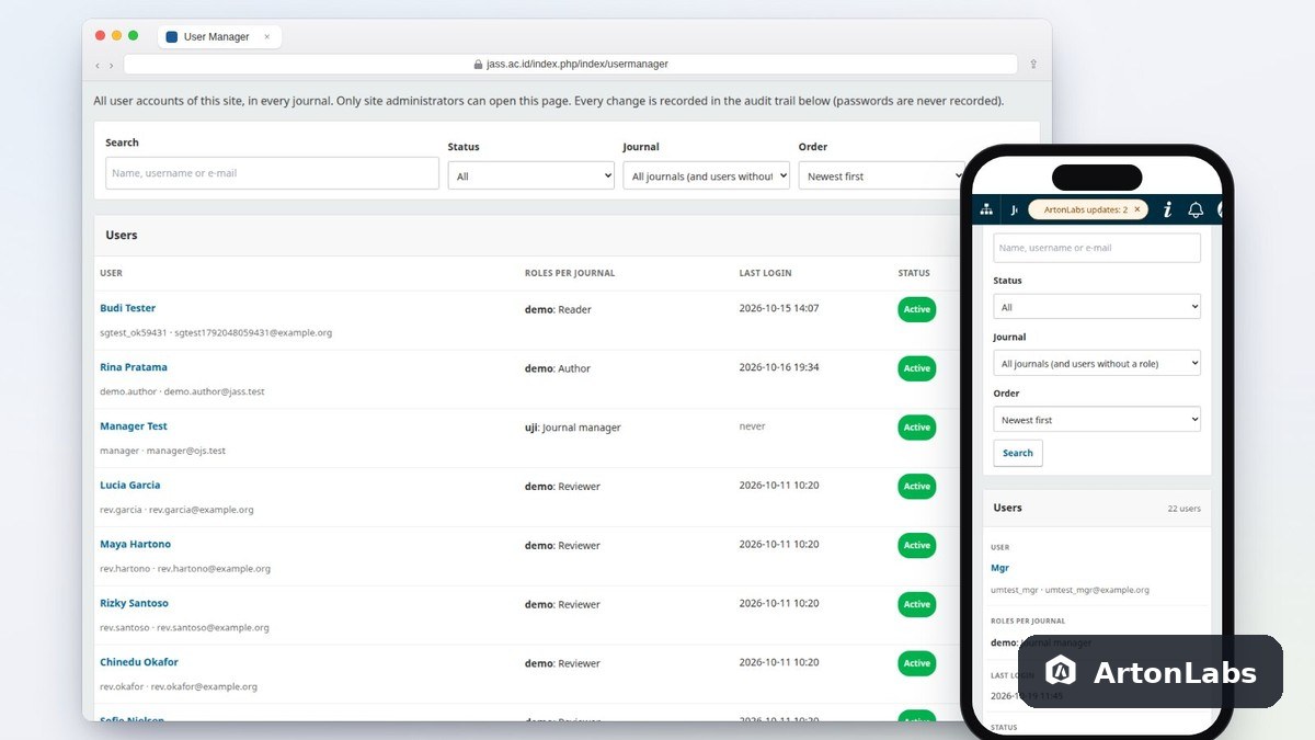 User Manager (ArtonLabs) – OJS Plugin