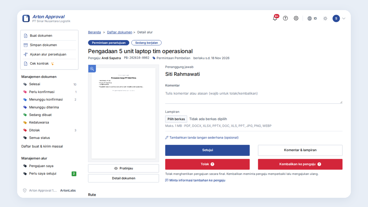 Aplikasi Arton Approval: Pengajuan Dokumen & Persetujuan Berjenjang