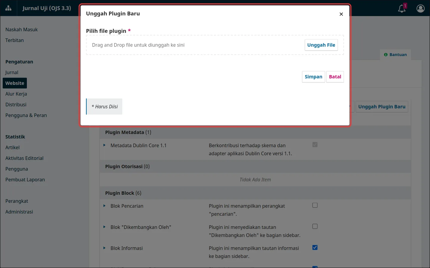 Jendela Unggah Plugin Baru
